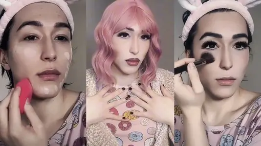 Femboy to sexy sissy transformation with makeup and wig