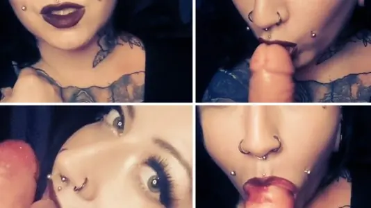 Messy Red Lipstick Blowjob on Girthy White Dildo