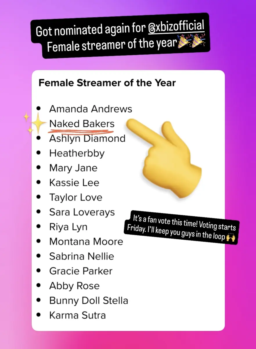 Got nominated for female streamer of the year again! 🎉 last time it was only ot...