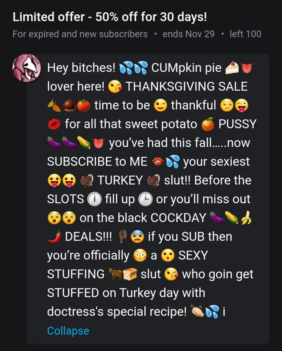 Thanksgiving sale on onlyfans! 50% OFF